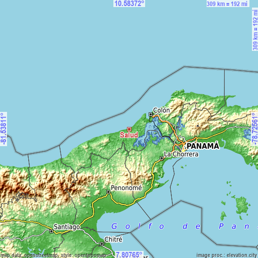 Topographic map of Salud