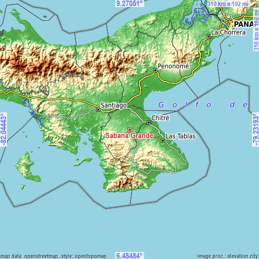 Topographic map of Sabana Grande