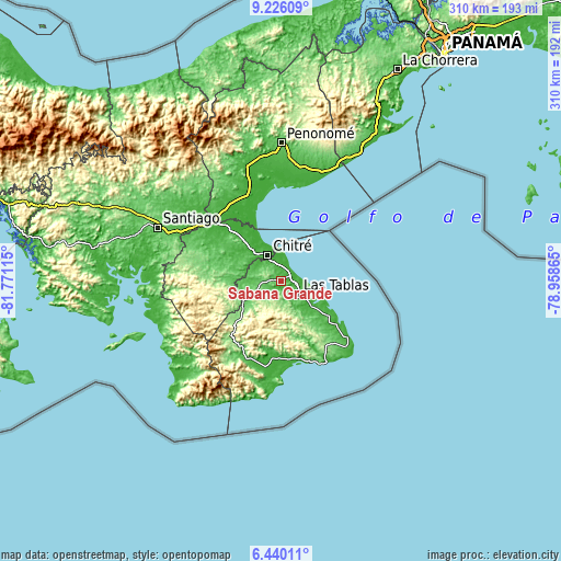 Topographic map of Sabana Grande