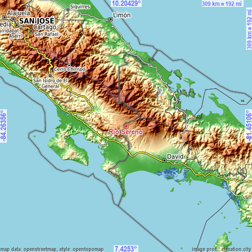 Topographic map of Río Sereno