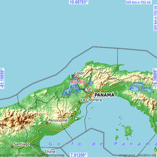 Topographic map of Río Rita