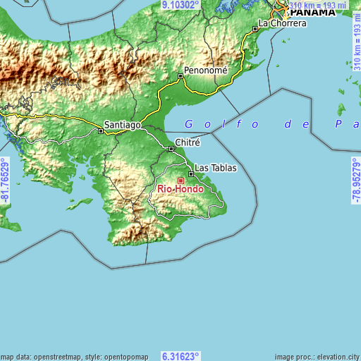Topographic map of Río Hondo