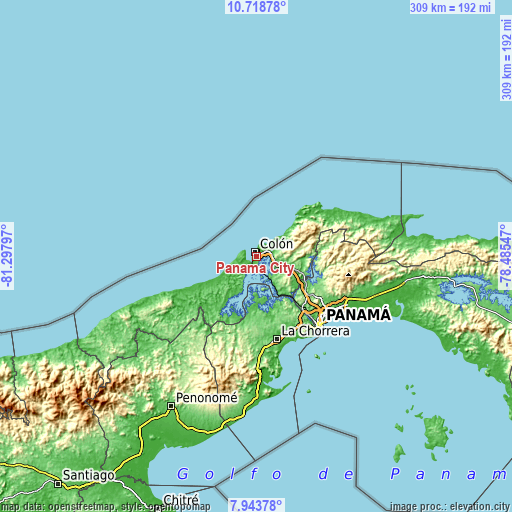 Topographic map of Panama City
