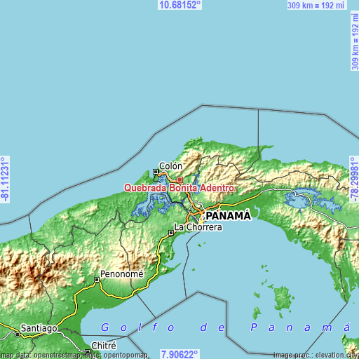 Topographic map of Quebrada Bonita Adentro