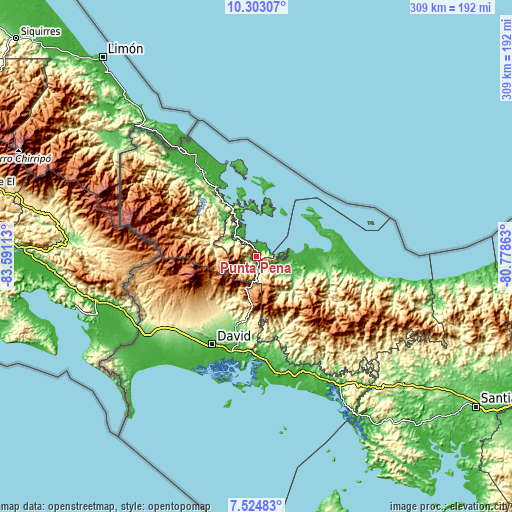 Topographic map of Punta Peña