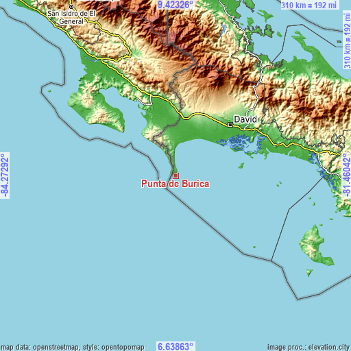 Topographic map of Punta de Burica