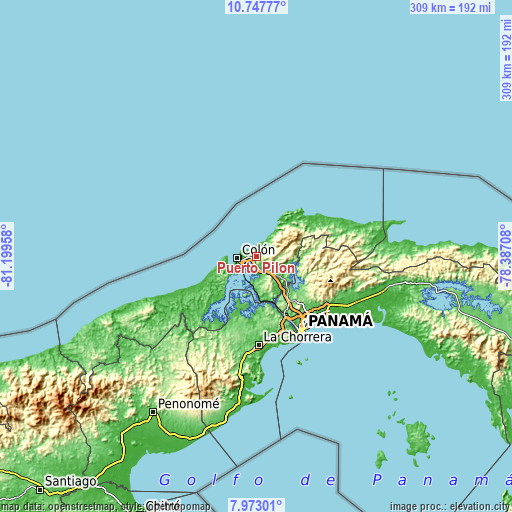 Topographic map of Puerto Pilón