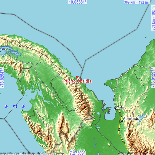 Topographic map of Puerto Obaldía
