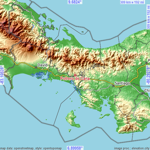 Topographic map of Potrero de Caña