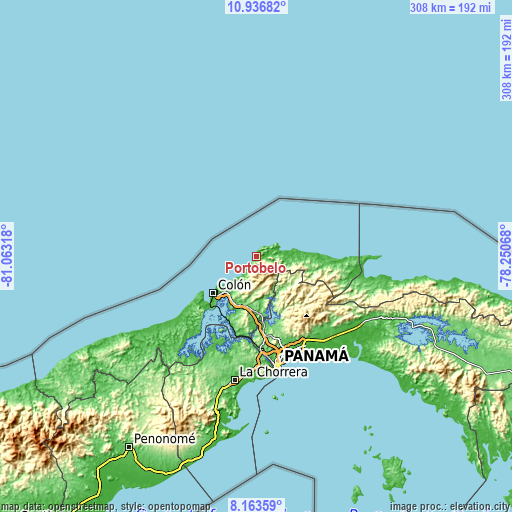 Topographic map of Portobelo