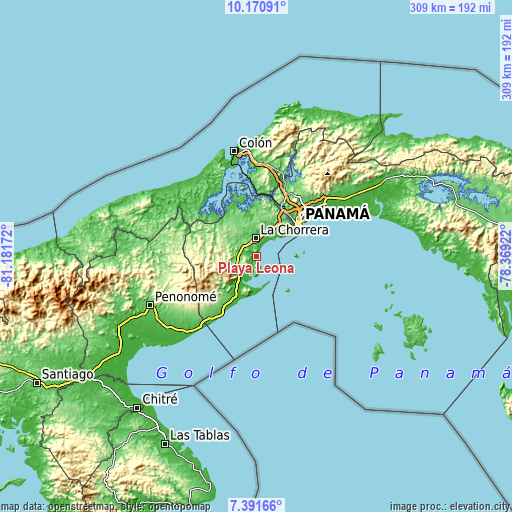 Topographic map of Playa Leona