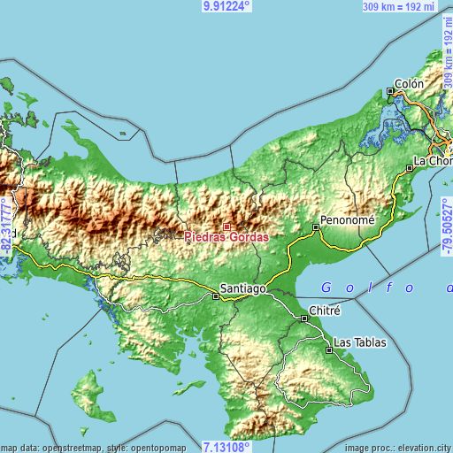 Topographic map of Piedras Gordas