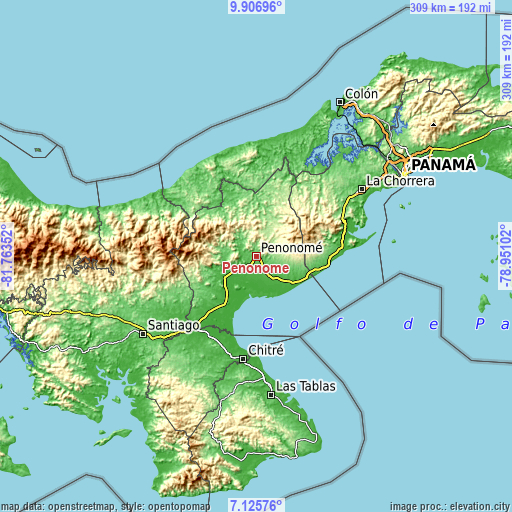 Topographic map of Penonomé