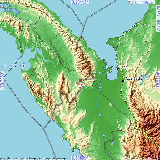 Topographic map of Paya