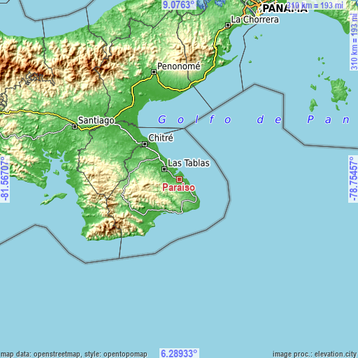 Topographic map of Paraíso