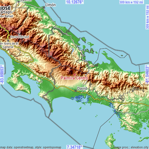 Topographic map of Palmira Centro