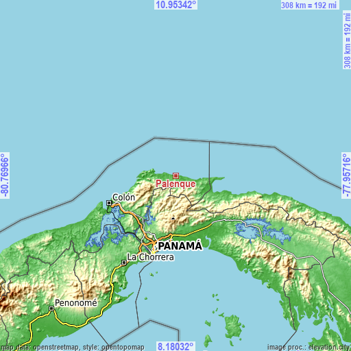 Topographic map of Palenque