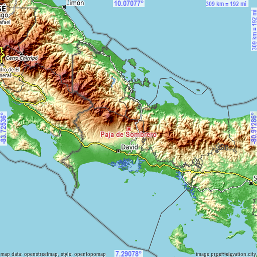 Topographic map of Paja de Sombrero