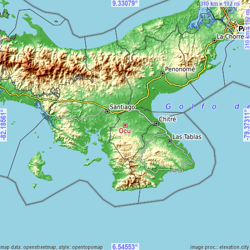 Topographic map of Ocú