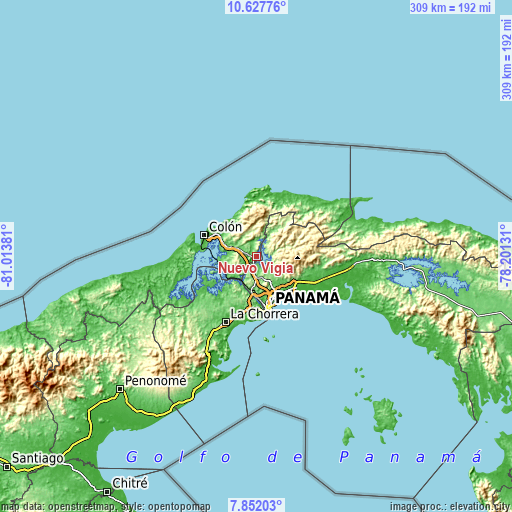 Topographic map of Nuevo Vigía