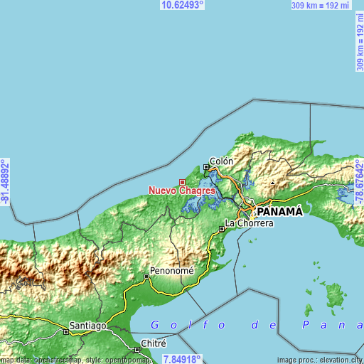 Topographic map of Nuevo Chagres