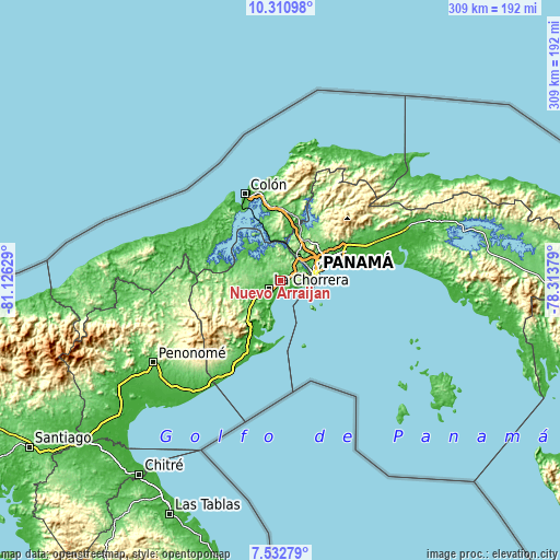 Topographic map of Nuevo Arraiján