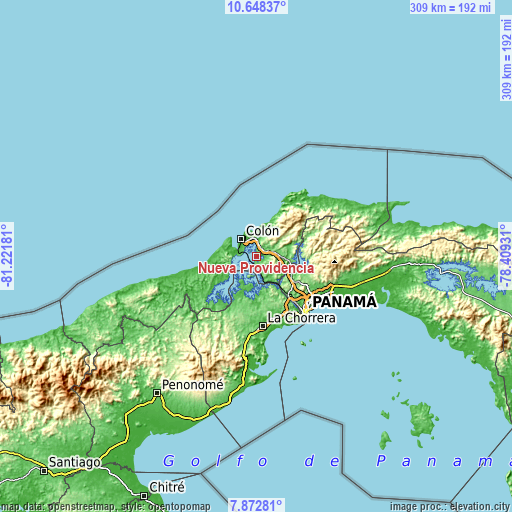 Topographic map of Nueva Providencia