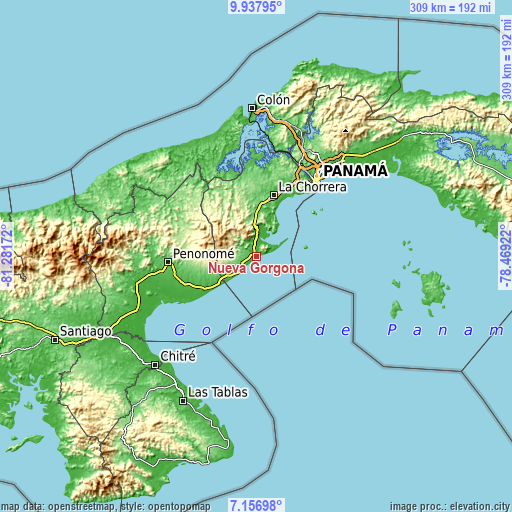 Topographic map of Nueva Gorgona