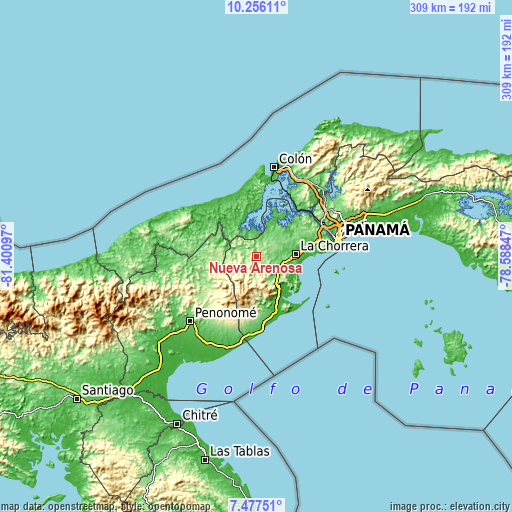 Topographic map of Nueva Arenosa