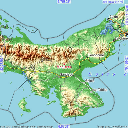 Topographic map of Monjarás