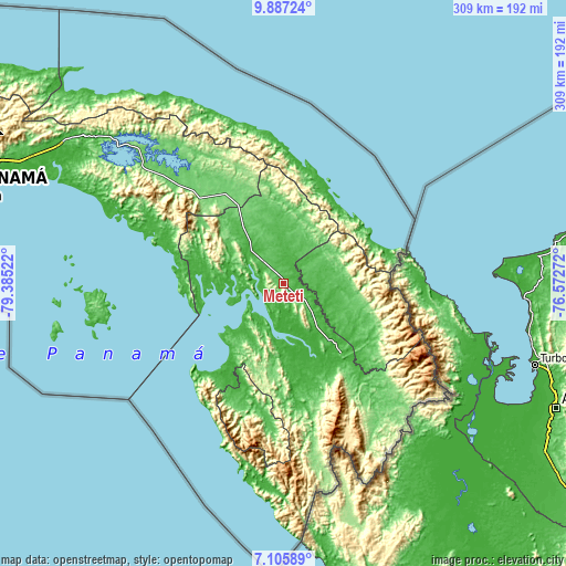Topographic map of Metetí