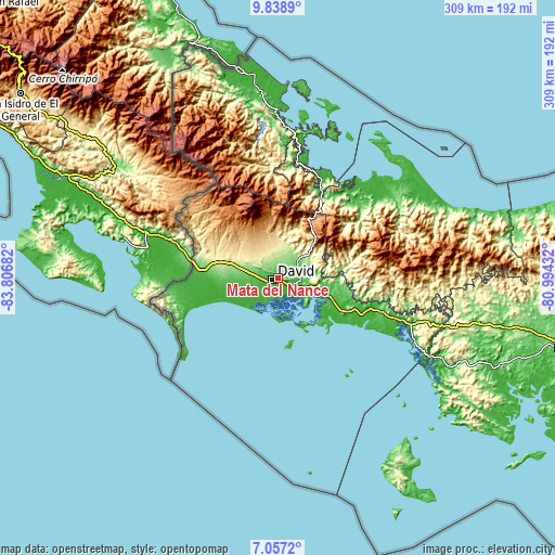 Topographic map of Mata del Nance