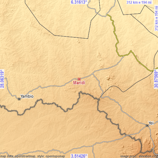 Topographic map of Maridi