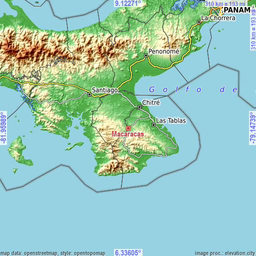 Topographic map of Macaracas