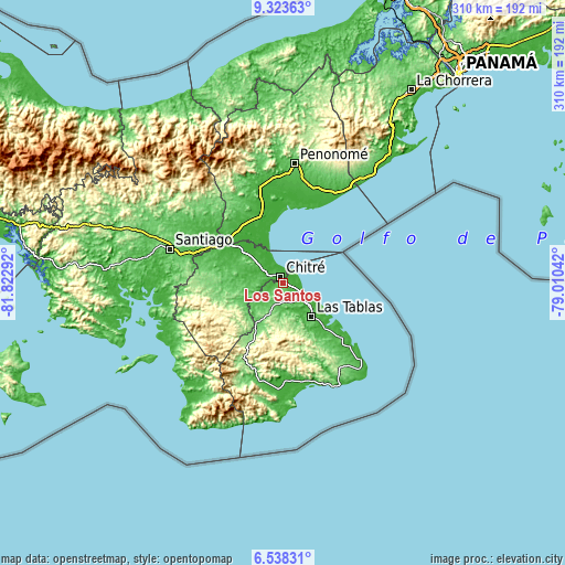 Topographic map of Los Santos