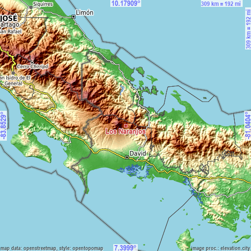 Topographic map of Los Naranjos