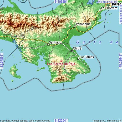 Topographic map of Los Cerros de Paja