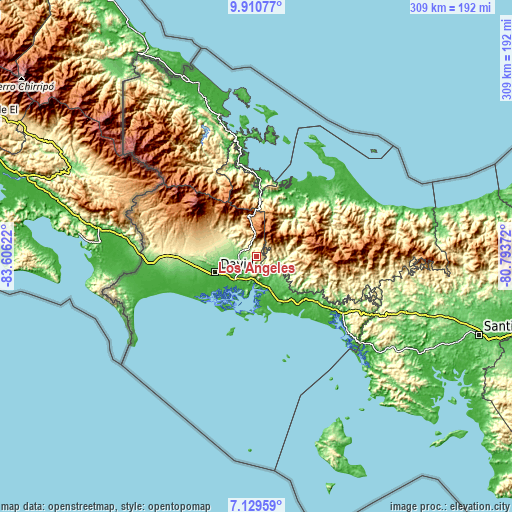 Topographic map of Los Ángeles