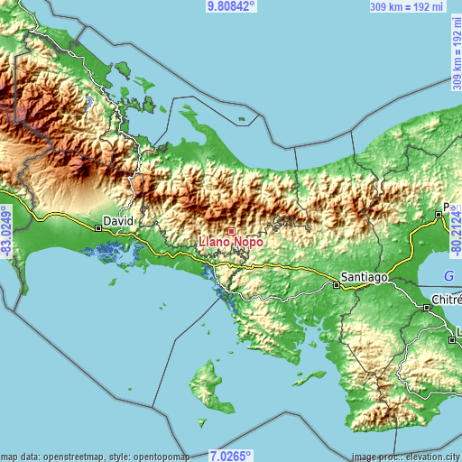 Topographic map of Llano Ñopo
