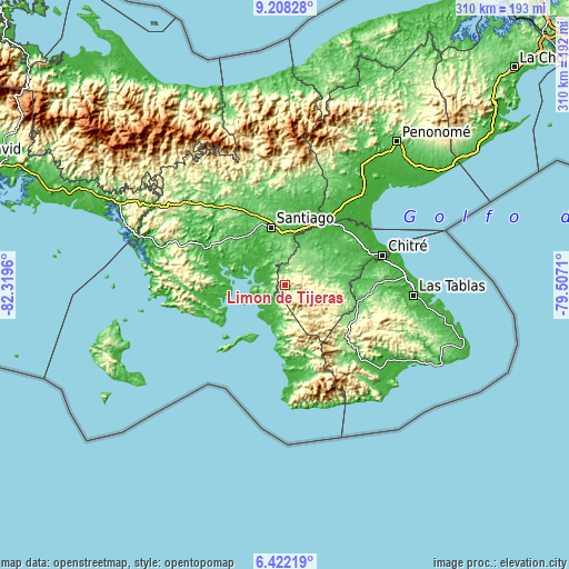 Topographic map of Limón de Tijeras