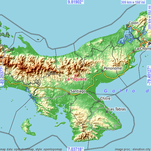 Topographic map of La Yeguada