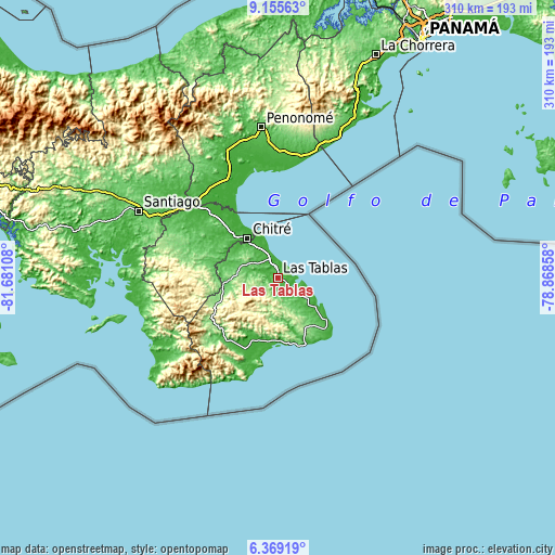 Topographic map of Las Tablas