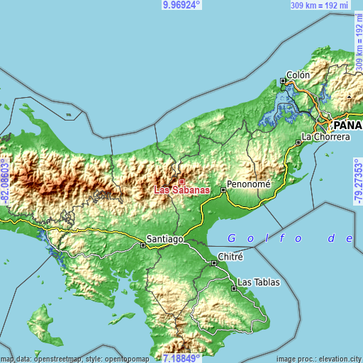 Topographic map of Las Sabanas