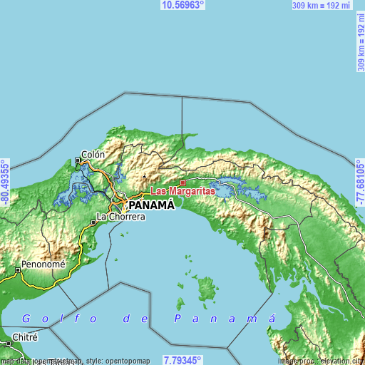 Topographic map of Las Margaritas