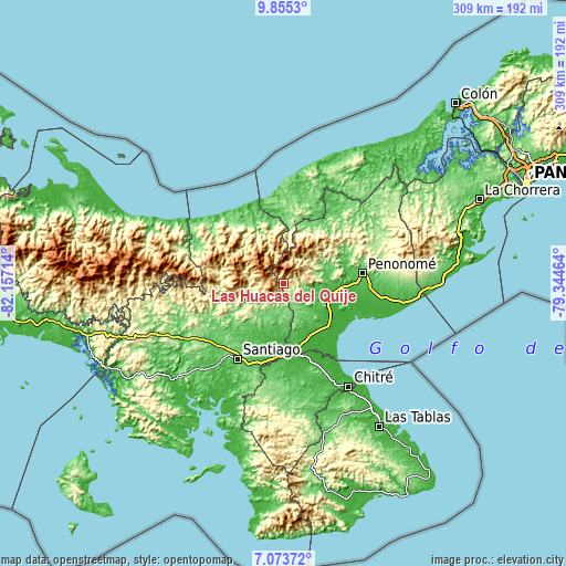 Topographic map of Las Huacas del Quije