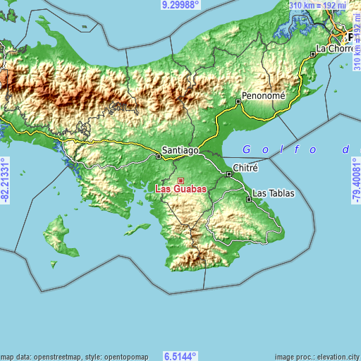 Topographic map of Las Guabas