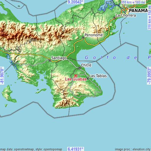 Topographic map of Las Guabas