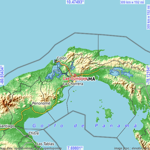 Topographic map of Las Cumbres