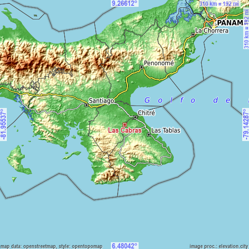 Topographic map of Las Cabras