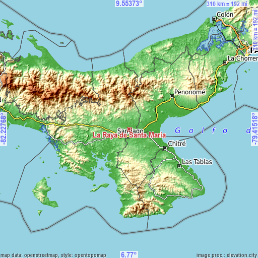 Topographic map of La Raya de Santa María